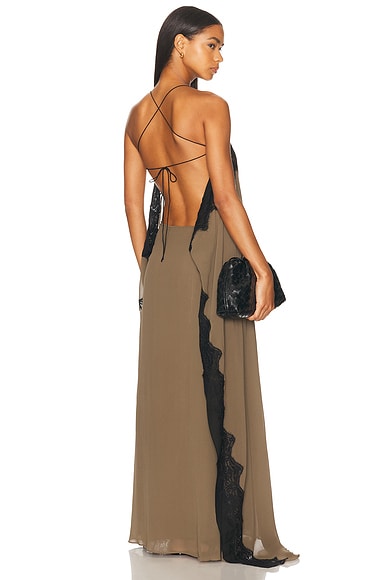 Christopher Esber Verve Lace Floating Silk Dress in Eucalypt & Black
