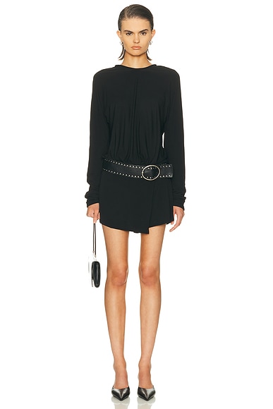 Christopher Esber Leather Belted Magyar Tie Dress in Black