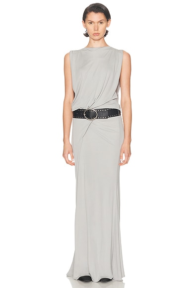 Christopher Esber Leather Belted Drop Jersey Dress in Slate Grey