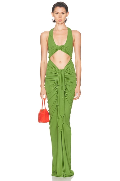 Christopher Esber Vivenda Drape Dress in Cactus