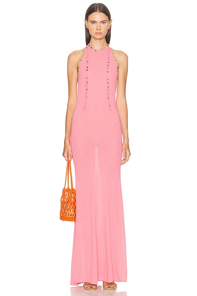 Christopher Esber Beach Quartz Halter Dress in Cerise Pink