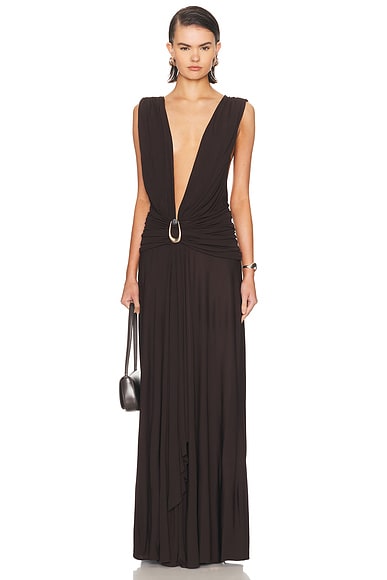 Stone Pin Scarf Drape Long Dress