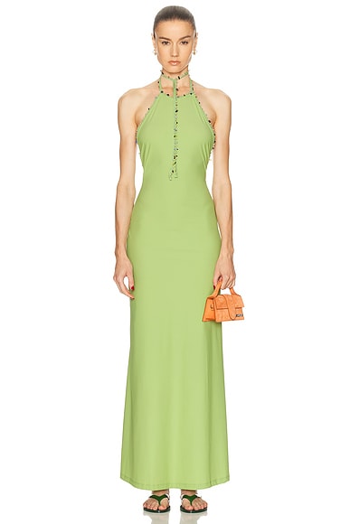 Christopher Esber Beach Quartz Halter Lycra Dress in Fresh Lime