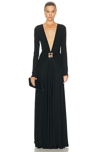 Bezel Quartz Ruched Long Sleeve Dress