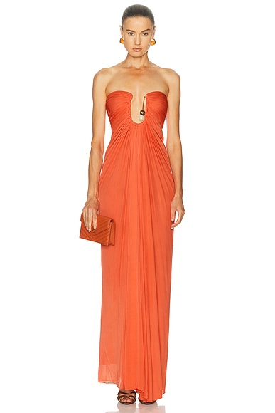 Christopher Esber Helix Crystal Strapless Gown in Paprika