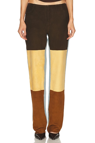 Spliced Suede Denim Straight Leg