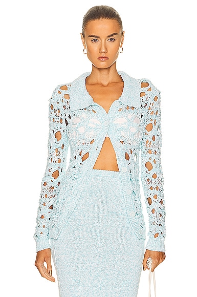 Christopher Esber Crochet Button Up Cardigan in Baby Blue