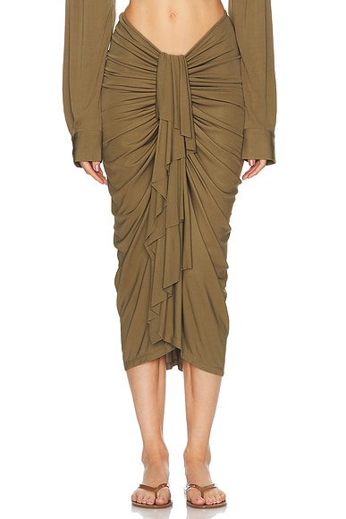 Christopher Esber Vivenda Drape Midi Skirt in Olive