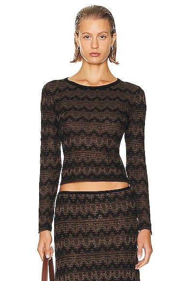Christopher Esber Palais Knit Long Sleeve Top in Black & Cacao
