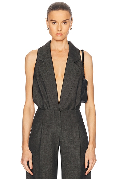 Christopher Esber Tailored Twill Bodysuit in Speckled Black