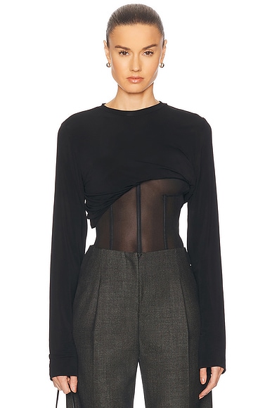 Saint Laurent Long Sleeve Top in Noir | FWRD Saint Laurent Long Sleeve Top in Noir | FWRD