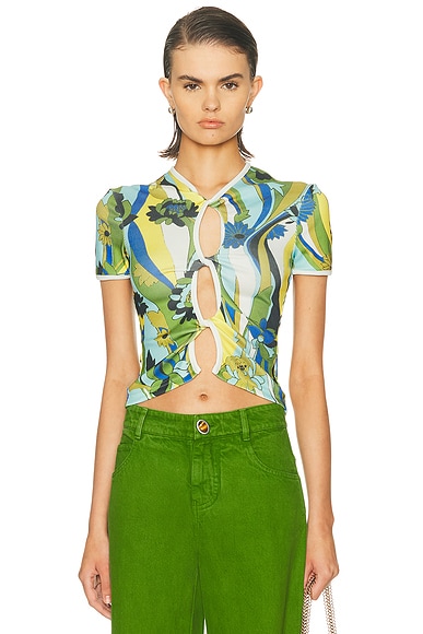 Christopher Esber Acidic Floral Open Twist Tee in Acidic Floral Print