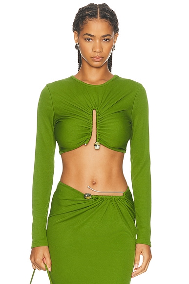 Crystal Pin Long Sleeve Rib Top