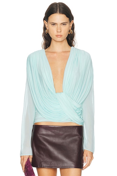 Christopher Esber Ripple Drape Long Sleeve Top in Mystic Mint
