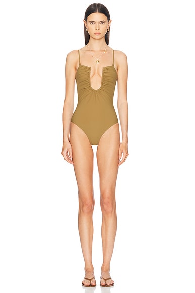 Christopher Esber Arced Ruched One Piece Swimsuit in Kombu