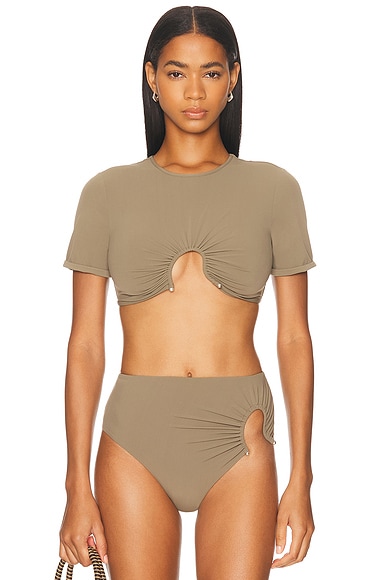 Christopher Esber Ruched Crescent Swim Tee in Eucalypt