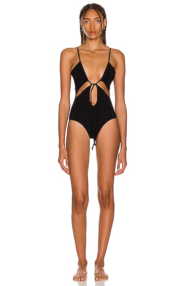 Christopher Esber Angliase Tie Front Swimsuit in Black