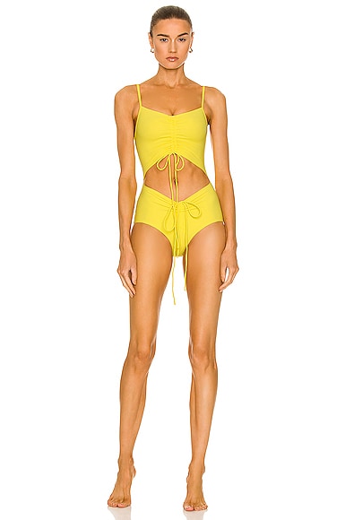 Christopher Esber Ruched Disconnect Swimsuit in Neemboo Lemon