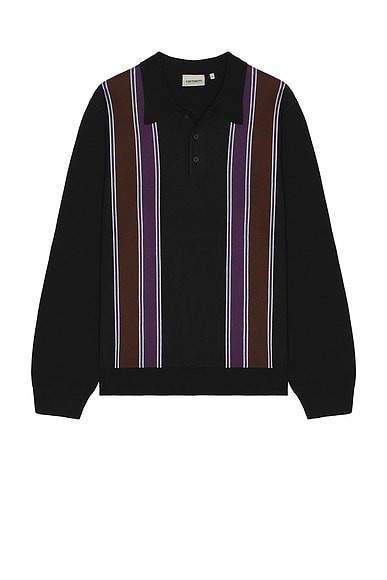 Carhartt WIP Longsleeve Arlo Polo in Black, Kendricks Stripe, & Aura