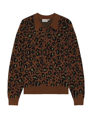 Carhartt WIP Longsleeve Arlo Polo in Camo Leo Jacquard, Tamarind, & Black