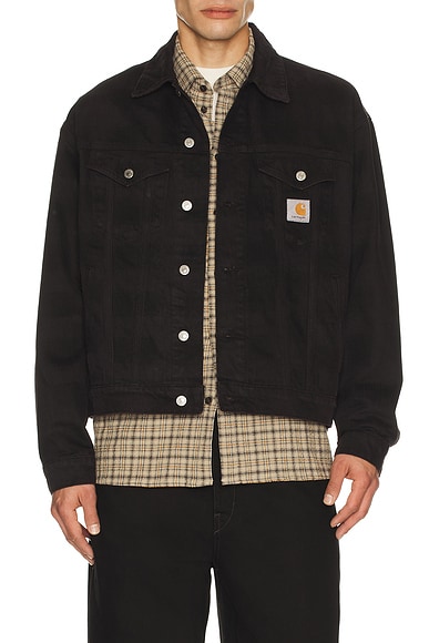 Carhartt WIP Everson Trucker Jacket in Everson Print Black Palisander Garment Dyed