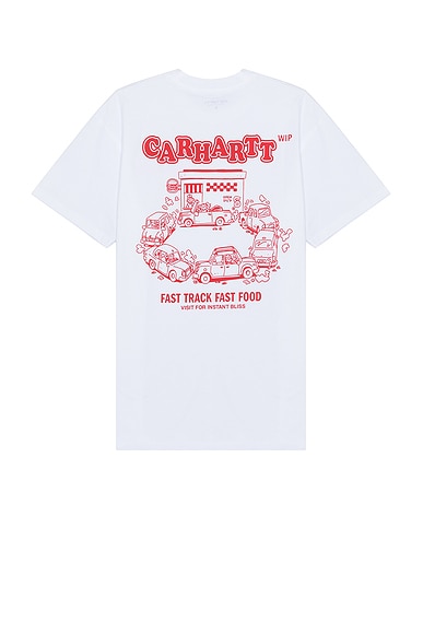Carhartt WIP Short Sleeve Fast Food T-shirt in White & Red