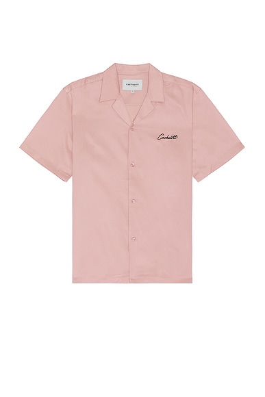 Carhartt WIP Short Sleeve Delray Shirt in Glassy Pink & Black
