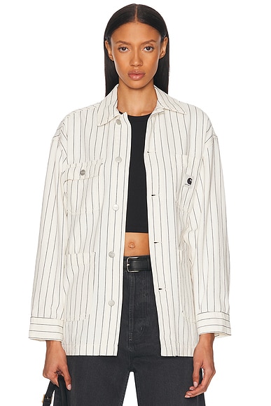 Hendry Coat in Seaton Stripe, Wax, & Dark Navy
