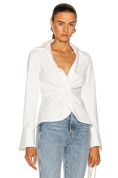 CINQ A SEPT Womens Ivory Ruched Tie Zip-up Back Sleeveless Crew Neck Top main image 0