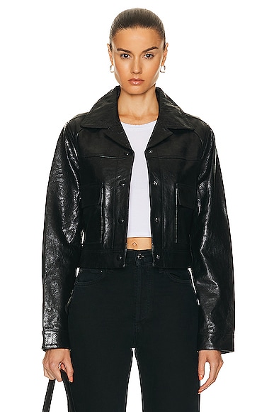 Citizens Of Humanity Belle Leather Jacket In Shiny Cracked Black Leather