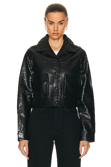Shop Citizens Of Humanity Belle Leather Jacket In Shiny Cracked Black Leather