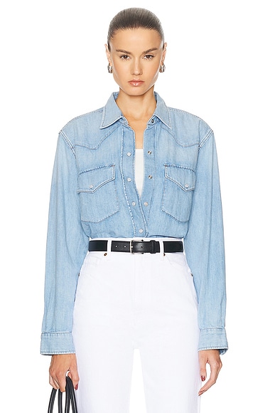 Shop Citizens Of Humanity Cropped Western Shirt In Pharos
