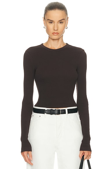 Citizens of Humanity Pilar Waffle Crewneck Top in Chocolate