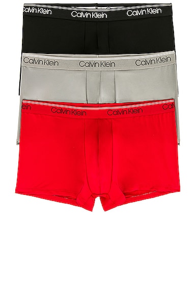 Calvin Klein Low Rise Trunk 3 Piece Set in Black, Convoy, & Red Gala