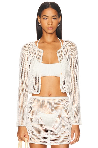 Calle Del Mar Nautical Crochet Cardigan in Natural