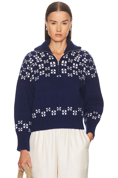 Calle Del Mar Winter Fair Isle Half Zip Sweater in Navy & Multi