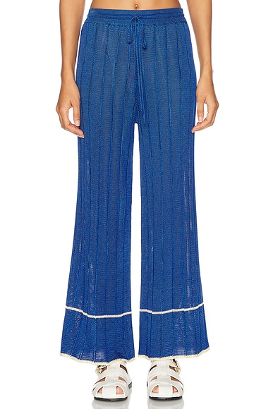 Calle Del Mar Wide Rib Pajama Pant in Lapis & Butter