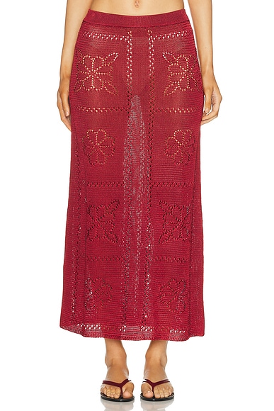 Calle Del Mar Floral Tile Skirt in Oxblood