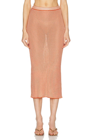 Shop Calle Del Mar Ribbed Skirt In Tomato Stripe