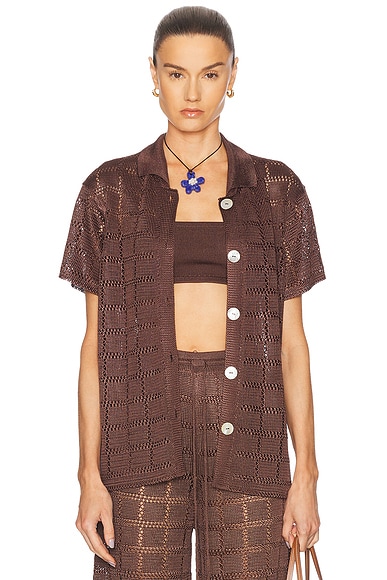Calle Del Mar Short Sleeve Patchwork Shirt in Chocolate
