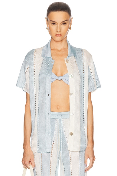 Calle Del Mar Cabana Stripe Short Sleeve Shirt in Tide Stripe