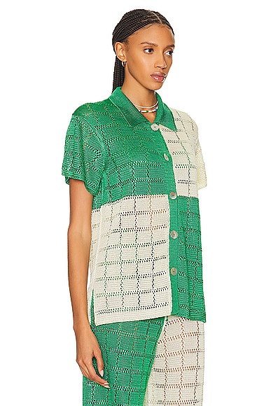 Shop Calle Del Mar Crochet Short Sleeve Patchwork Shirt In Dandelion & Jasmine