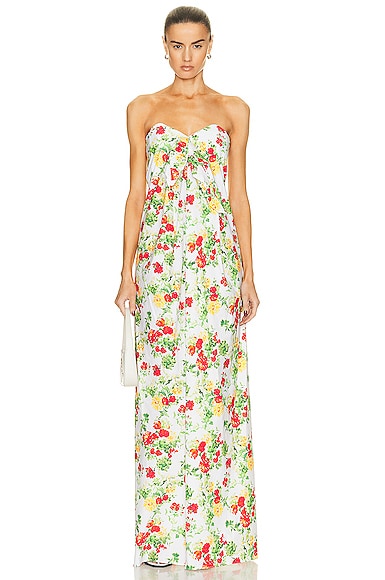 CAROLINE CONSTAS Kaia Gown in Yellow Red Blanc Floral