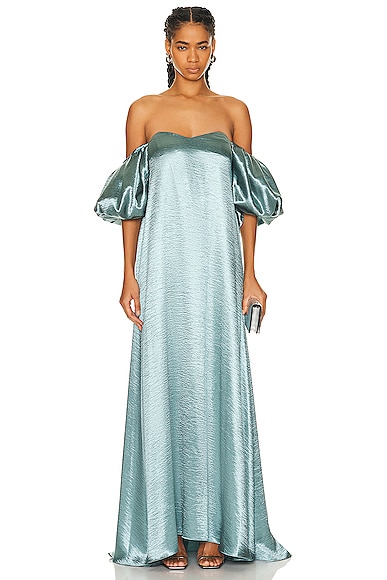 Off white top blue velvet dress