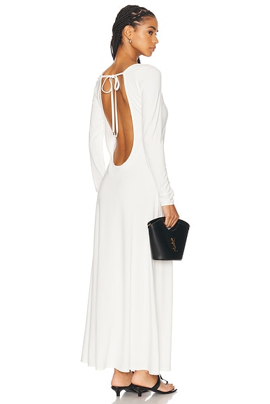 CAROLINE CONSTAS Aliyah Scoop Back Long Sleeve Midi Dress in Alabaster