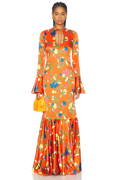 CAROLINE CONSTAS Phoenix Gown in Red Vintage Floral