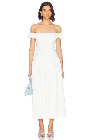 Augusta Drop Waist Maxi Dress in Antique White