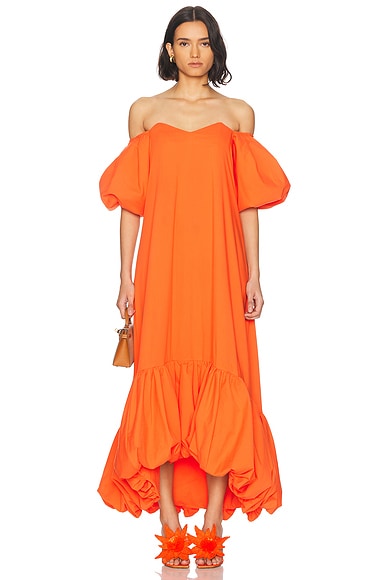 CAROLINE CONSTAS Lucia High Low Bubble Hem Midi Dress in Flame