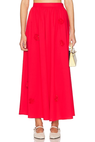 CAROLINE CONSTAS Marcheline Midi Skirt in High Risk Red
