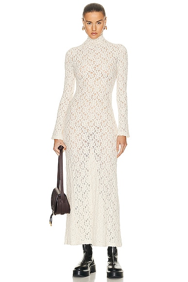 Chloe Turtleneck Lace Maxi Dress in Dusty White | FWRD